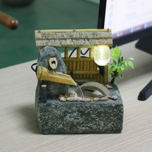 Rural Landscape Rockery Waterfall Ornament Circular Spray Fountain View Living Room Home Desktop Wealth Attracting Humidifier Company Opening Gift