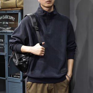 Zippered Stand-up Collar Mens Hoodie Casual Loose Long Sleeve
