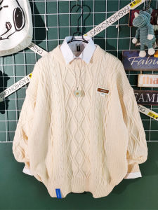 Loose Thickened Mens Knitted Sweater Vintage Twist Casual Style Autumn Winter Fashion Brand Youth Trendy Long Sleeve Crew Neck