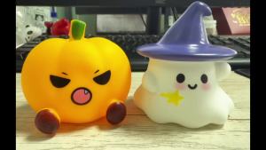 Bandai | Cute Ghost Witch Hat Pumpkin Halloween Night Light Silicone LED Lamp Desktop Ornament Home Party Atmosphere Decor Holiday Gift