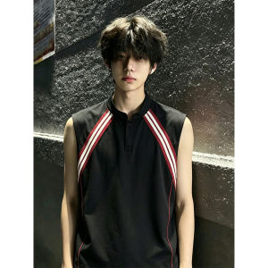 LIUBU | Henry Collar Stripe Tank Top Men Summer