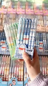 Hộp 12 cây bút gel xóa được mực xanh/tím hình gấu dâu siêu nhân doremon dễ thương cotienshop87