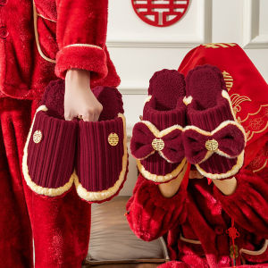 JIFANPAUL | Wedding Festive Red Slippers for Autumn Winter