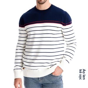 AIOPESON Nam Cổ Tròn Cotton Áo Len Chui Đầu Sọc Cổ Dệt Kim Chất Lượng Cao Áo Len Thu Đông Dành Cho Nam