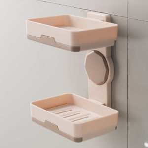 No-Drill Double Layer Soap Dish Wall Mounted Laundry Soap Holder Drainable Bathroom Storage Rack Creative Pure Color Design