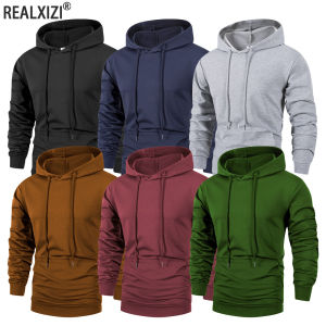 Mens Casual Hoodies Sweatshirt Autumn Solid Color Warm Long Sleeve Hooded Pullover Outdoor Streetwear Sportwear Male Clothing