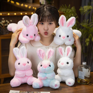 JOJO CASTLE Glowing LED Lying Rabbit Plush Bunny Toy Soft Stuffed Animal with Light Cute Night Light Rabbit Pillow for Kid Baby Multicolor Flashing Plushie Gift