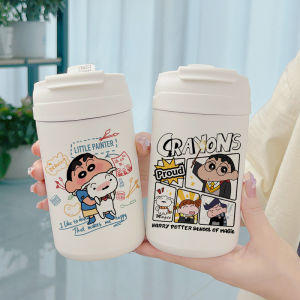 Cốc Cà Phê Cách Nhiệt Hoạt Hình Bút Chì Xinh Tươi Cốc Nước Có Nắp Hai Lớp Có Ống Hút Có Dây Đeo Cốc Học Sinh