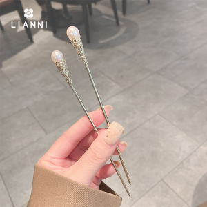 Modern Pearl Hairpin Womens Style Fresh out Fresh Luxury Hair Accessories for Qipao Back of Head Bun Styling Alloy Engraved