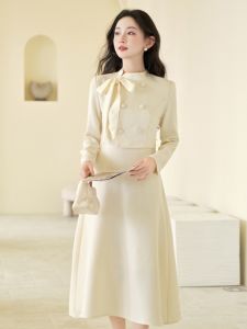 Elegant Autumn Winter Womens Dress Gentle High-End Fashionable Beautiful Long Skirt A-Line Silhouette Polyester Fiber