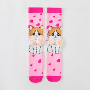 Cute 3D Animal Knee High Socks for Girls - Cartoon Bunny Cat Floral Long Tube Socks Soft Kids Leg Warmers with Plush Big Ear