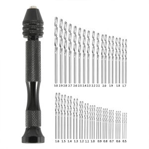 49pcs 0.2-3.4mm Drill Bit Set Mini Aluminum Hand Drill Bits Jewelry Craft Hand Manual Drill Woodworking Tools Accessories