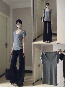 ZUKUN | Áo Thun V-Neck Ôm Dáng Nơ eo