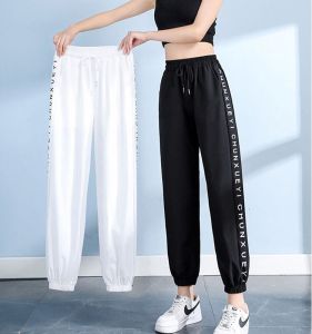 Ice Silk Quick Dry Nine-Foot Sports Pants Womens Summer Thin New Loose Cuffed Mosquito-Resistant Casual Pants High Waist