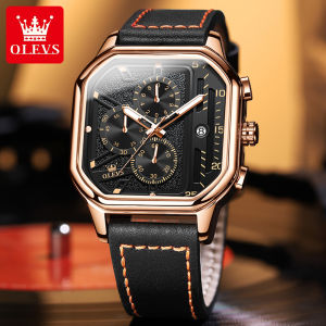 OLEVS 9950 Square Man Watch Fashion Leather Strap Multifunctional Quartz Watch for Men Waterproof Chronograph Sports Wristwatch