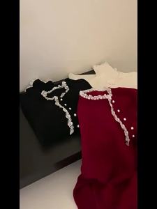 Design Lace Trimmed Long Sleeve Knitted Sweater