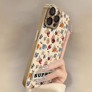 Rose Strawberry Rabbit  16Pro Max Silicone Phone Cases Full Protection Small Lamb Skin Design Cute Coupled Matching Phone Covers