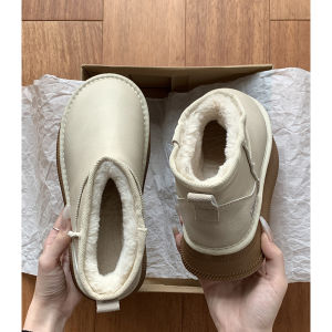 Bốt Đi Tuyết Đế Dày Màu Trắng Độn Cao Chống Trượt Giữ Ấm Giày Bông Dày Dặn Lót Lông Ống Ngắn Mùa Đông Mẫu Mới 2023 Cho Nữ