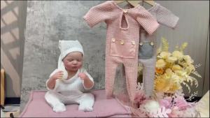 Ylsteed Newborn Photography Props Baby Bodysuits Outfit Shoot Newborn Photo Outfits Buttons Pocket Romper with Pom Sleepy Hat-HD