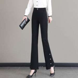 High-Waist Micro-Length Black Pants for Women Spring-Autumn Lightweight Wide-Leg Casual Pants with Pocket New Style
