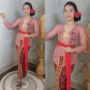 Kanaya Setelan Kebaya Brokat Stretch Stella dan Rok Kamen Songket Batik Free Selendang Pengantin Pesta Wisuda Modern