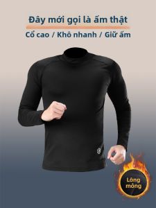 HROLRN | Áo Thun Nam Cao Cổ Fleece Nhanh Khô Dài Tay Đảm Bảo Nhiệt