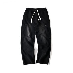 Trendy American Cotton Knitted Ribbed Patchwork Loose Straight Leg Sporty Casual Sweatpants for Men Spring Autumn