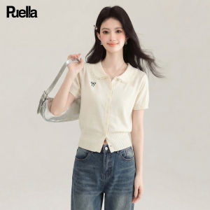 puella | Korean Style Lace Trimmed Peter Pan Collar Short Sleeve Knit Top