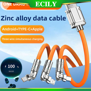 Ecily Cáp sạc xoay 3 trong 1 180 ° 100W 6A Cáp Sạc Nhanh Cáp dữ liệu dày đầu xoay Cáp sạc nhanh 120W Cáp sạc đam mê một kéo Ba cáp dữ liệu Loại C /I-OS Cáp USB C 1.2m