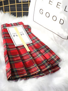 High Waist Plaid Mini Skirt Womens Spring Autumn Summer A-Line Slimming School Style Red Skirt Pants American Campus Pleated Skirt