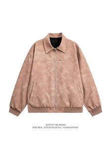 เสื้อแจ็คเก็ตหนังสีน้ำตาลสไตล์อเมริกันย้อนยุคสำหรับผู้ชาย เสื้อแจ็คเก็ตเบสบอลสั้นผ้ากำมะหยี่ ทรงหลวม สไตล์ฮิปฮอป