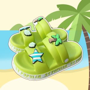 Casual Two-Way Wear Thick Heel Sandals for Couples Summer Beach Vacation Anti-Slip Slip-On Men Women Flora Pattern Flat Bottom
