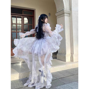 Princess Style Frock Skirt Set Womens Puffy Short Fairy Halter Dress Elegant Middlerise A-line Long Sleeve Spring Autumn Winter