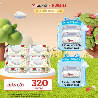 [12-17.08 GIẢM THÊM 90K] Combo 4 gói Khăn giấy ướt cho trẻ sơ sinh HUGGIES 80 miếng không mùi