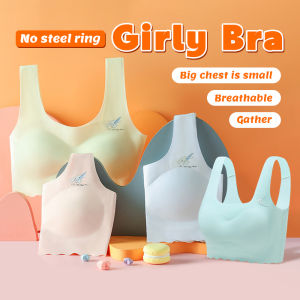 冰丝无痕女童乳胶内衣 Latex Seamless Vest Ice Silk Antibacterial Underwear Girl Development Period Soft Cushion Bra 9-18 Years Teenage Student Training Bra