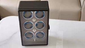 ไฟLED กล่องหมุนนาฬิกา 6 เรือน กรอบอลูมิเนียม Watch Winder กล่องนาฬิกา กล่องหมุนนาฬิกาอัตโนมัติ