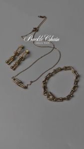 HB Jewelry BUCKLE CHAIN Collection Sets of Earrings Necklace Bracelets Womens Fashion Accessories ST00003 Non Tarnish Non Fading Hypoallergenic