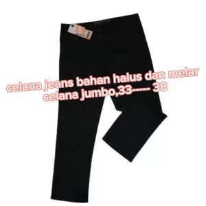 Celana Jeans Jumbo Hitam Peak / Celana Jeans Panjang Bahan Karet Melar Size 33-38