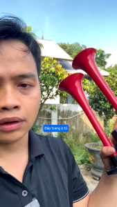 Còi hơi 2 loa 40cm 24v đỏ âm thanh ấm dùng cho xe ô tô tải xe khách sử dụng hơi còi thế hệ mới