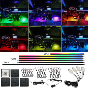 LED Car Ambient Lights Kit Symphony RGB Acrylic Guide Strip Light APP Music Control Auto Atmosphere Decorative Lamp 6/10/18 in 1