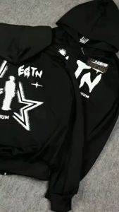 Hoodie Boxy Pullover Zipper Art STAR - Navy