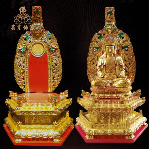 Zhejiang Lotus Base Carved Buddha Sculpture Backlighting Gold Leaf Large Yunya Cliff Wood Carving Home Decorations