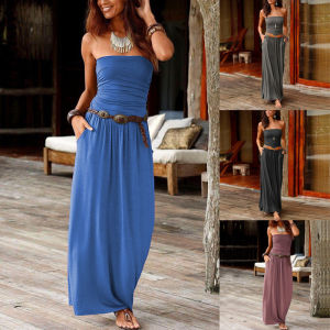 Dress Womens Bandeau Shoulder Long Dress Dress Womens Tube Top Print Long Dress
