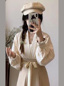 Original Tang Dynasty Chinese Style Hanfu Skirt by Siyu Pavilion Cotton 100% Aircraft Sleeve Double Pocket Slimming Design