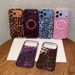 Luxury Candy Colors Leopard Print Magnetic Phone Case For iPhone 17 16 15 18 Pro Max Wireless Charge Shockproof Protective Cover