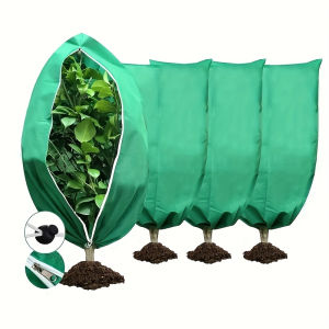 4 Pack Winter Plant Covers Freeze Protection GreenFrostBlanketsWith Zipper Drawstring For Outdoor Potted Shrub Tree Cold Weather
