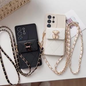 Bear Wallet Strap Case for Samsung Galaxy S26 Ultra S25 FE S21 S22 S23 S24 Plus Card Crossbody Lanyard PU Leather Fashion Cover