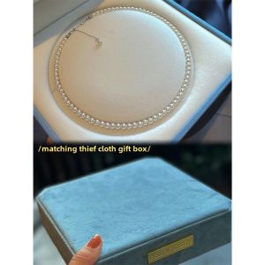 Handmade Pure Silver Pearl Necklace for Women Adjustable Ball Clasp Sweater Chain Gift Fresh out Fashion Jewelry Accessories