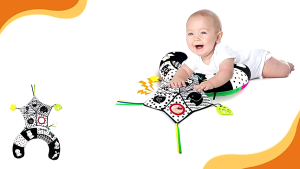 Baby U-shaped Pillow Tummy Time Pillow Toys with With Mirror Teethers Black & White High Contrast