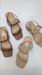 Azalea Agatha in Tan - 2 inch Heels Sandals Square Front